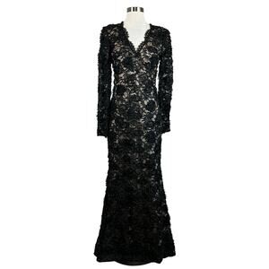 Eliza J Women's Formal Dress Size 4 Black Floral Lace Long Sleeve Evening Gown